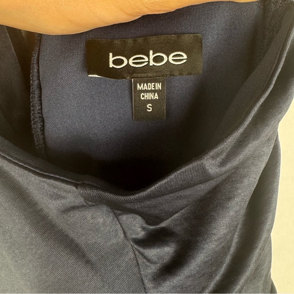 Bebe Ruched Bodycon Cowl Neck Dark Blue Midi Dress - Picture 5 of 7